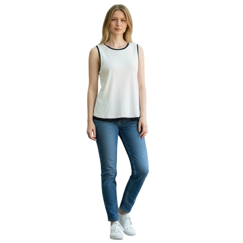 Vince Camuto Womens Ivory Black Contrast Trim Knit Tank Top Sleeveless Sweater M
